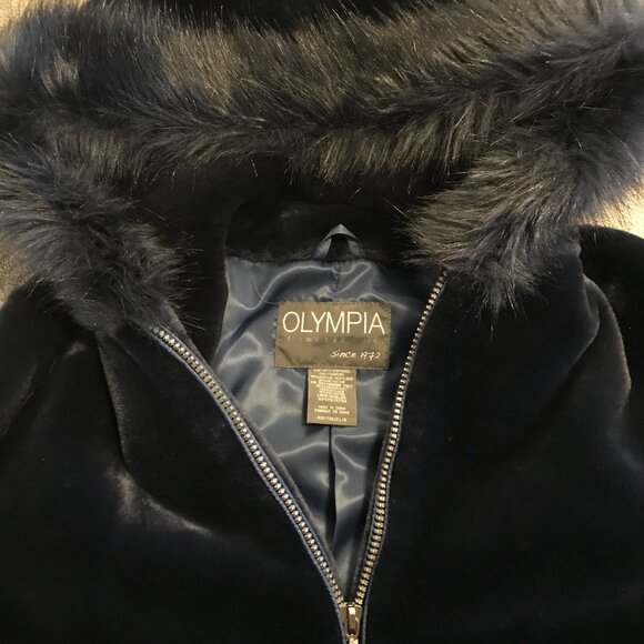 Olympia faux fur coat blue hood women's L full zip winter coat luxury whimsy - Picture 2 of 7